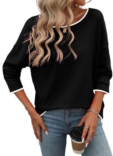 PrinStory Women's Fall Sweaters Loose 2024 Long Sleeve Outfits Crewneck Knit Lightweight Casual Pullover Tops (Large, Gray)