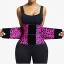 FeelinGirl Waist Trainer Belt Waist Cincher Trimmer Ab Belt Tummy Control Body Shaper with Triple Wrap Women and Men (XL, Purple Leopard Print)