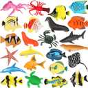 NUOBESTY 24Pcs Tropical Fish Model Set Realistic Ocean Animals Figures Plastic Sea Creatures for Fish Tank Decorations and Bath Toys