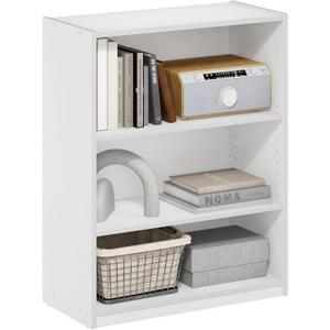 Furinno Gehry 3-Tier Bookcase, Bookshelf with Adjustable Shelves, White (3-Tier, 24.8 Inch)