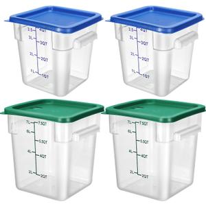 Lallisa 4 Pcs 8 Qt and 4 Qt Clear Food Storage Containers with Lids, Handles and Scales, Commercial Grade Square Containers Polycarbonate Air Tight for Home Storage Kitchen Restaurant(Blue, Green)