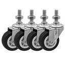 FactorDuty 2 Inch Black Caster Wheel 3/8"-1.2" Threaded Stem Mount Caster Wheel Polyurethane Wheels Premium Non Marking No Noise 65LB Per Wheel (Pack of 4)