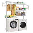 VEVOR Over the Washer and Dryer Storage Shelf, 5 Tier Laundry Room Drying Rack with Hanger Rod and Hooks, Adjustable Over Washer and Dryer Shelves, Laundry Room Shelf Storage Space Saver, White