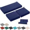 Leinuosen 3 Pcs Outdoor Chair Cushions Set 44 x 19 Inch Loveseat Waterproof Patio Furniture Love Seat Pad Cushions with Ties for Square Settee Indoor Sofa Wicker Couch Bench(Navy Blue)