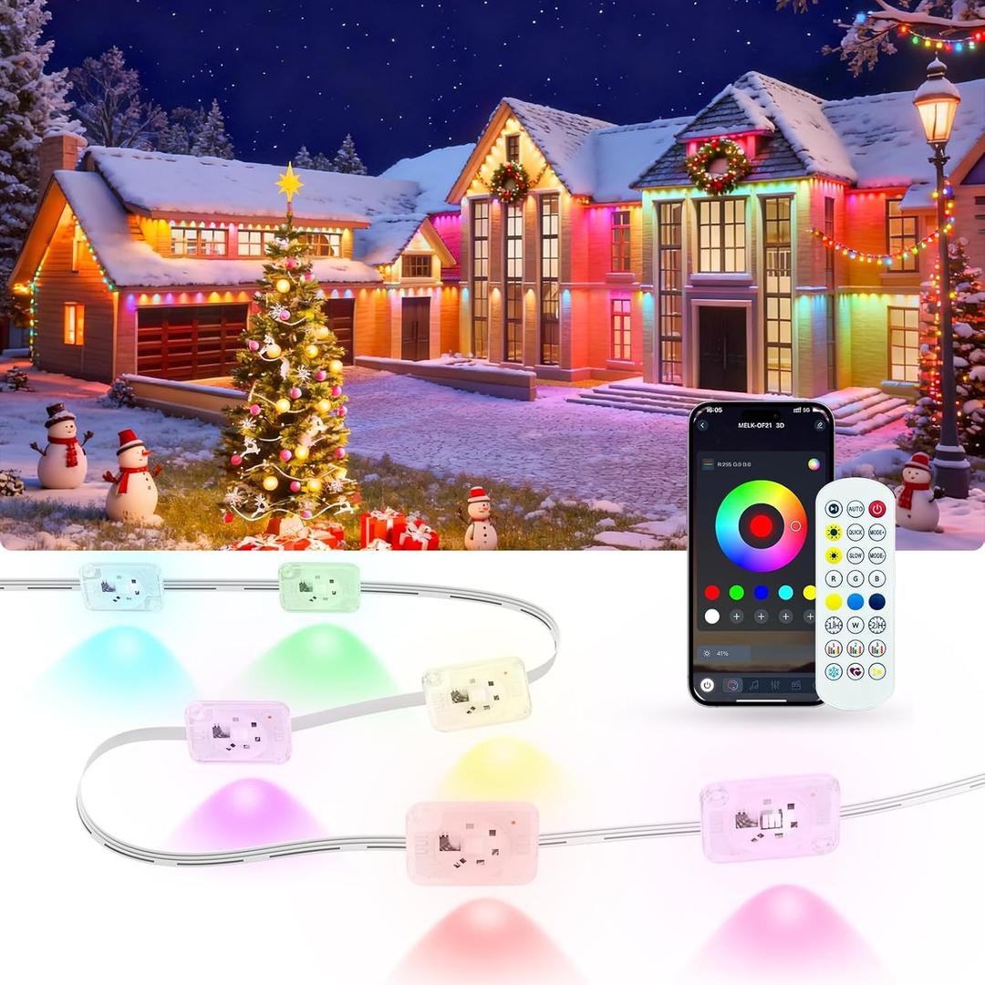 Permanent Outdoor Lights for House, 200ft Smart RGB LED Outdoor Christmas Lights with App/Remote Control, IP67 Waterproof Lighting with Multi Scene Modes for Daily, Party, Holiday, Garden Decor