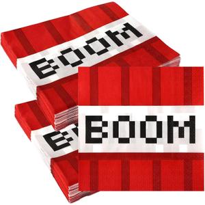 50 Pcs Pixel Napkins, Video Game Themed Birthday Party Supplies Cartoon Red and White Pixel Art Design Paper Napkins for Kids Teens Happy Birthday Party Decorations Decor