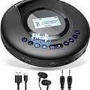 ARAFUNA Portable CD Player Bluetooth with FM Radio, 2000mAh Rechargeable CD Player for Car with LCD Screen, Anti Shock Protection Compact Player with Headphone, AUX Cable (Black)