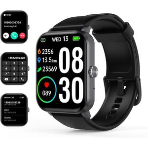 Smart Watch(Answer/Make Call), 1.85'' HD Smartwatch for Men Women, 2025 Fitness Tracker with 100+ Sport Modes, Heart/Sleep Monitor/Pedometer IP68 Waterproof Fitness Watch for Android iOS Jet Black
