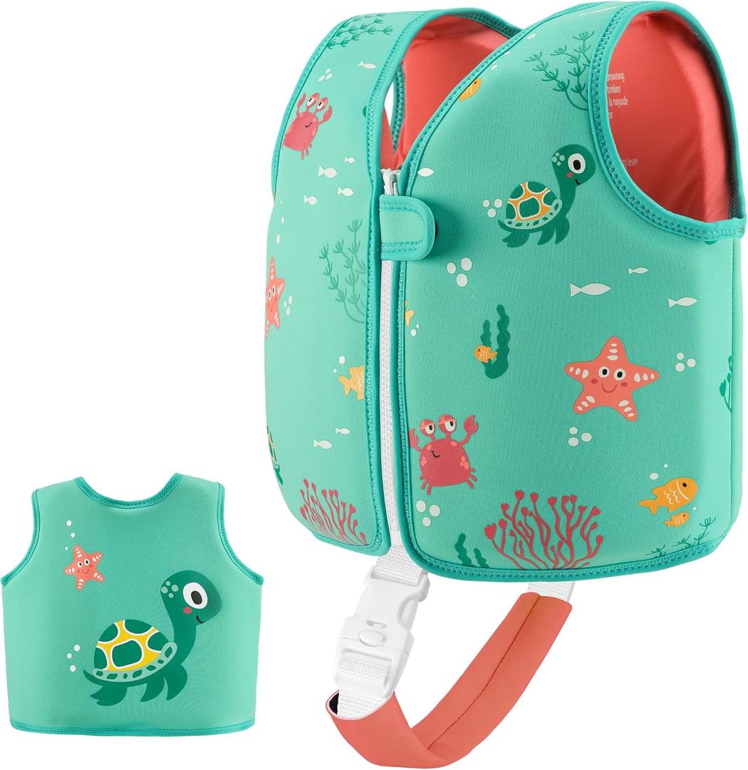 Kids Swim Vest Neoprene Swimming Aid with Adjustable Safety Strap for Age 1-3 and 3-6 (Turtle, 3-6)