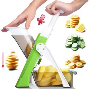 ONCE FOR ALL Safe Mandoline Slicer For Kitchen, Professional Vegetable Slicer For Food Potato Slices, Thickness Adjustable 0.1-8 mm Kitchen Artifact Fast Meal Prep (Green)