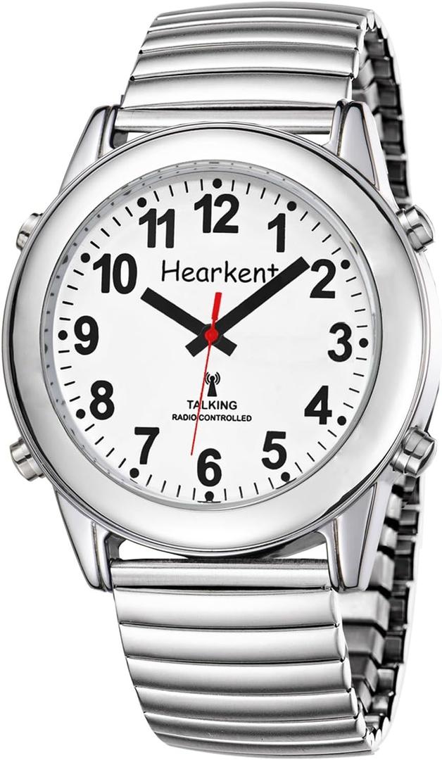 Atomic American English Talking Watch Speaks Clear and Loud Time, Date and Alarm time Stretch Band is Best Gift for Senior,Visually impaired, or Blind People (Silver)
