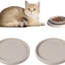 Arespark Pet Silicone Food Mat, Set of 2 Nonslip Waterproof Feeding Bowl Mat with Raised Edges for Food and Water Prevent Spills, Round Eating Tray for Dog Cat Puppy Kitten, 6'' x 6''