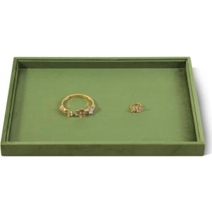 Velvet Stackable Jewelry Display Flat Tray For Ring Earring Necklace Bracelet, Bangle Pendant Storage Blank Plate, Shop Countertop Jewelry Dish Organizer (Olive Green)