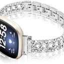 Alociaga Bling Chain Bracelet Watch Band Compatible with Fitbit Versa 4/Versa 3/Fitbit Sense 2/Sense Band Smart Watch, Diamond Rhinestone Metal Strap for Women, Silver