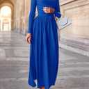 PRETTYGARDEN Women's 2025 Fashion Trendy Fall Long Sleeve Dresses Ruched Flowy Elegant Modest Boho Casual Beach Maxi Dress (Blue, XL)