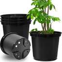 RooTrimmer 5 Gallon 12 Inch Plastic Nursery Pots, Plant Containers with Drainage Holes, Round Sturdy Garden Planters for Indoor/Outdoor Greenery, Gardening Gifts for Women (5-Pack, Black)