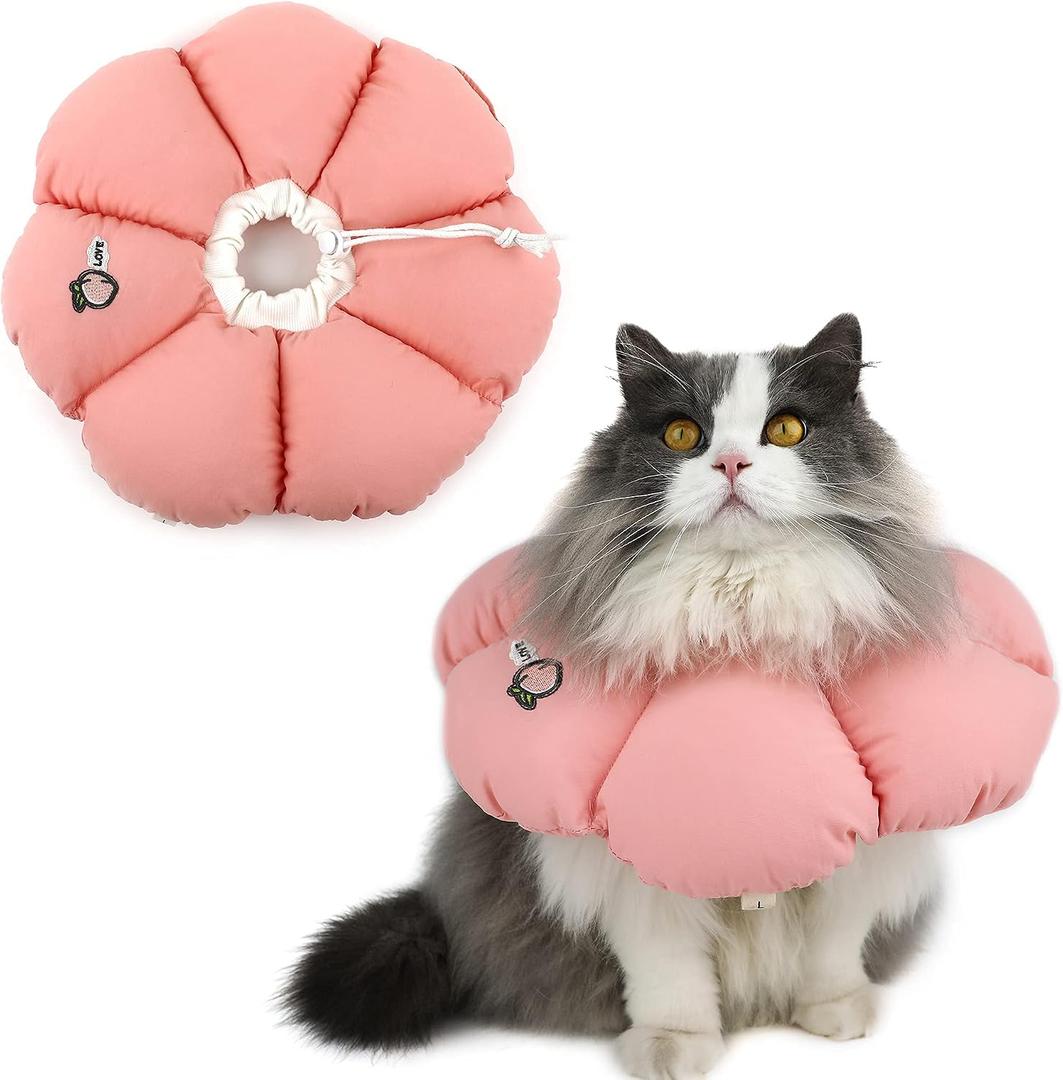 HiDREAM Cat Cone Collar,Cute Waterproof Elizabethan e Collar for Cats,Anti-Bite Lick Wound Healing Safety Cat Recovery Collar,All-Season Style (Pink, S)