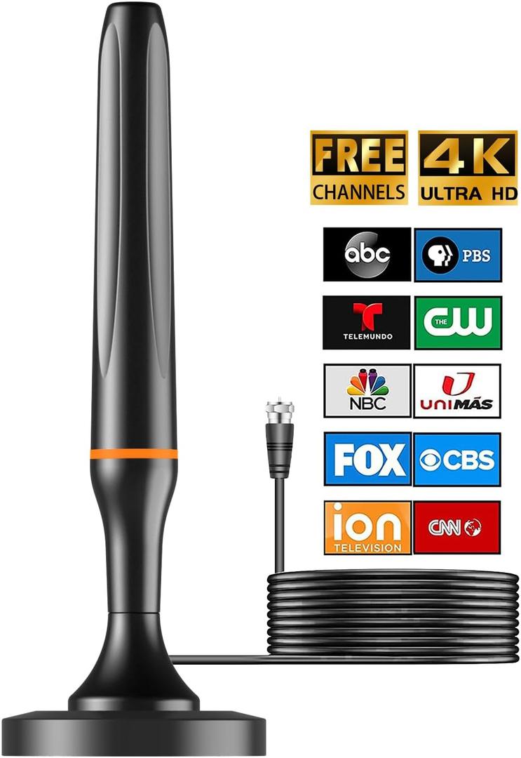 Digital TV Antenna for Smart Tv Indoor, 360 Reception Digital HDTV Antenna for Local Channels, Supports 1080P and 4K, Strong Magnetic Base (Orange)