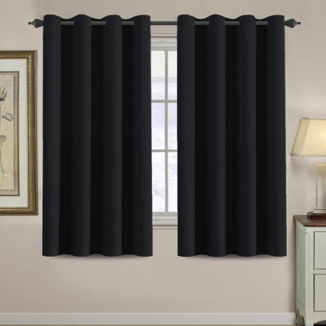 H.VERSAILTEX 100% Blackout Bedroom Curtains Drapes 63 Inch Length Thermal Insulated Window Curtain Panels Energy Efficient Grommet Top Winter Curtain - Solid in Jet Black (One Panel), 52" W x 63" L