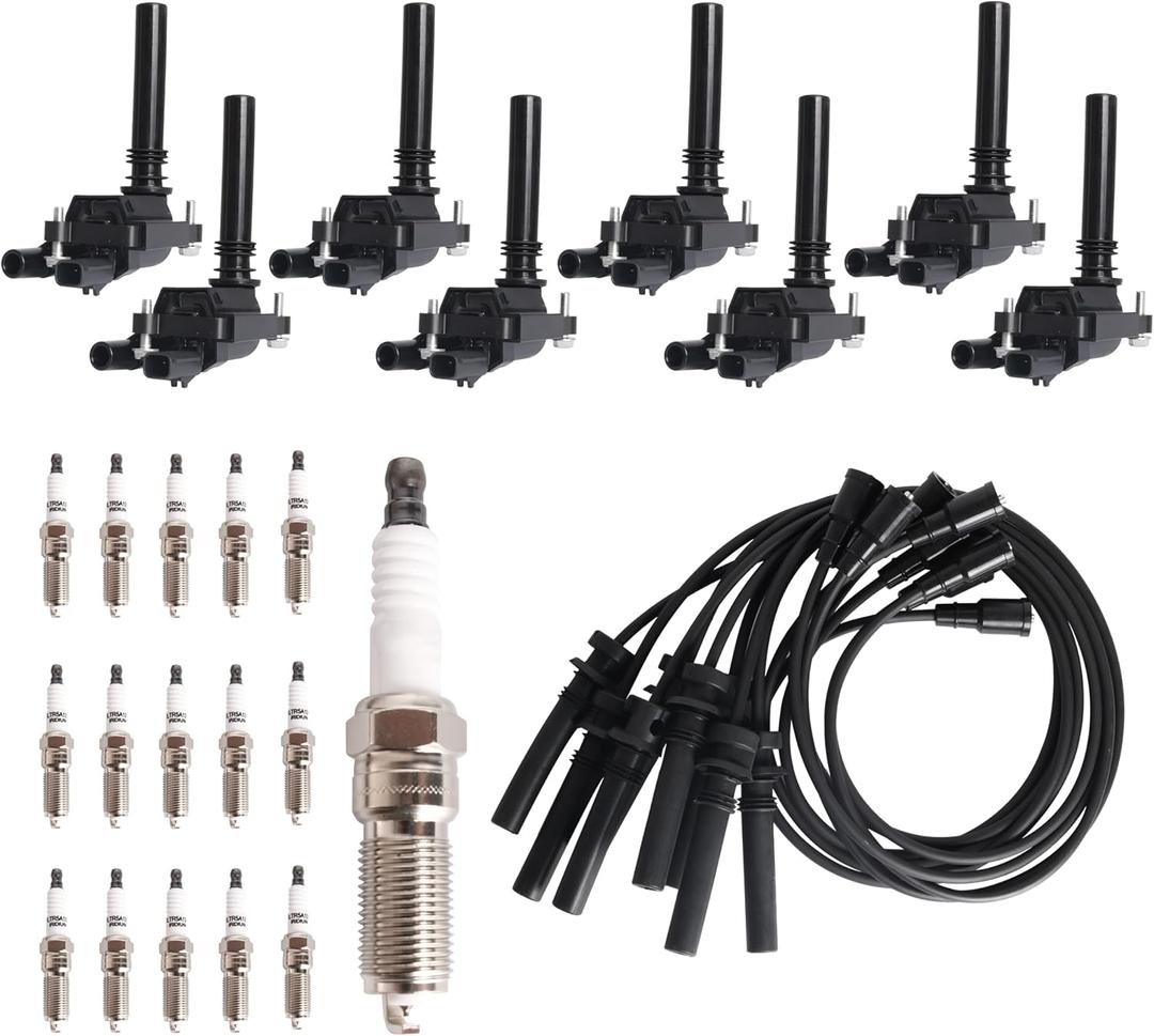 8Pcs Ignition Coils Pack UF378 + 16Pcs Spark Plugs + 8Pcs Spark Plug Wires Set for Chrysler 300, for Dodge Durango Magnum, for Dodge Ram 1500 2500 3500, for Jeep Grand Cherokee, 2003-2005, 5.7L