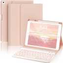 OYEEICE Keyboard case for iPad 6th 5th Gen 9.7" (2018/2017) 7 Color Backlit Wireless Keyboard with Pen Holder for iPad Air 2 Gen 2014- Pink