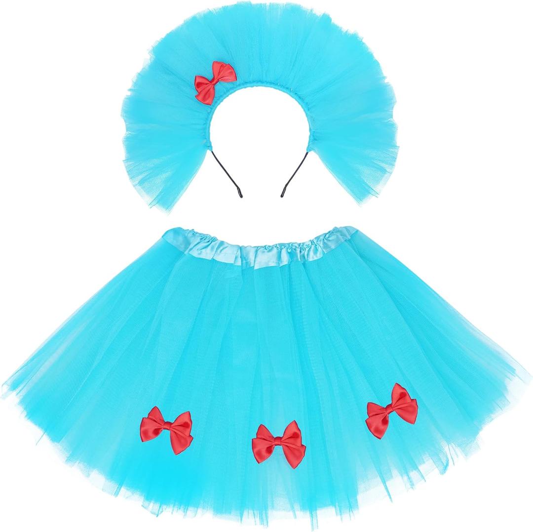 Blue Tulle Tutu Costume Accessories Set Layered Tulle Tutu Skirt with Bow Headband for Halloween Party Cosplay (Blue)