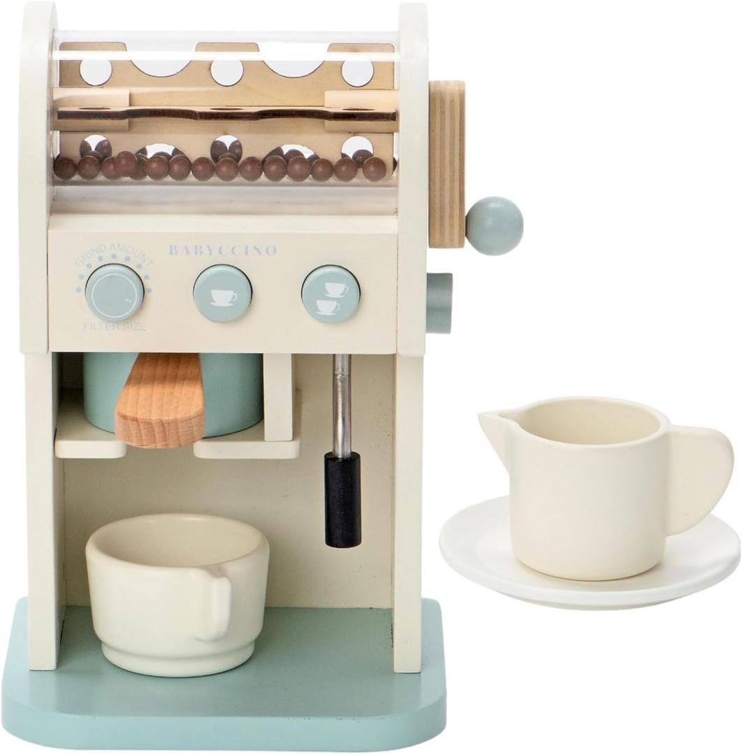 Wooden Toy Coffee Maker for Kids  Pretend Play Coffee Maker Set for Toddlers  Imaginative Play Kitchen Toy for Boys and Girls
