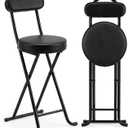 Folding Stool,24 Inch Portable Folding Bar Stool Chair with Backrest,Foldable Collapsible High Stools with Handle for Adults Kitchen Island,Black,1Pcs, Set of 1;24"