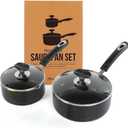 Nonstick Saucepan Set - 1 Quart and 2 Quart,Ultra Non Stick Sauce Pan Small Pot with Glass Lid,Great for Home Kitchen Restaurant,Black