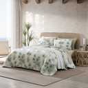 Tommy Bahama - Queen Quilt, Reversible Cotton Bedding, Floral Bedding Set (Serenity Palm Blue, Queen)