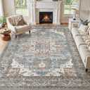 9x12 Area Rugs Living Room: Washable Vintage Rug Large Non-Slip Stain Resistant Ultra Soft Low Pile Pet Kids Friendly Carpets for Bedroom Dining Room Nursery Home Office Decor - Blue Brown