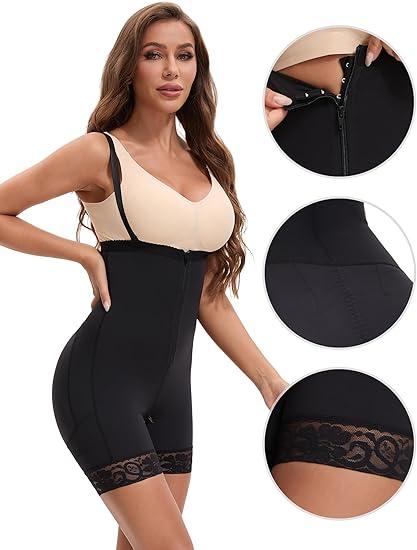 Allegra K Women's Sculpting Butt Lifting Body Shaper with Front Hook-and-Zip Closure Tummy Control Lace Shapewear Size M