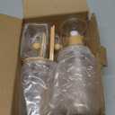 Bamboo Bathroom Accessories Set 4 Pcs - Clear Toothbrush Holder Plastic Soap Dispenser and 2 Qtip Holder Cotton Swab/Pad/Ball Container Jar