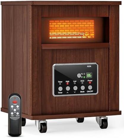 Oylus Infrared Space Heater for Indoor Use - 1500W Portable Box Heater with Wood Cabinet, Remote Control & 12H Timer, Quiet Electric Heater with Safety Protection for Bedroom Living Room Office