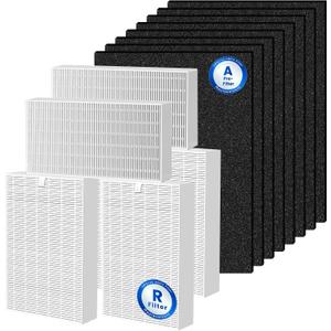 HPA100 HEPA Filter Replacement for Honeywell Air Purifiers, Compatible with HPA100,HPA094, HPA104, HPA105 HPA3100, HPA5100, 6 HEPA R Filters and 8 Pre-Cut A Carbon Pre-filter,Part No. HRF-ARVP100