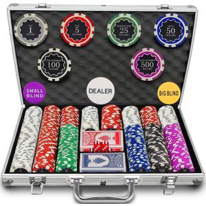 500PCS Poker Chips with Numbers Set with Aluminum Case, 11.5 Gram Composite Clay Chips, 2 Decks of Cards, 5 Dice & Dealer Button - Perfect for Texas Holdem, Blackjack, Casino Night (500 pcs)