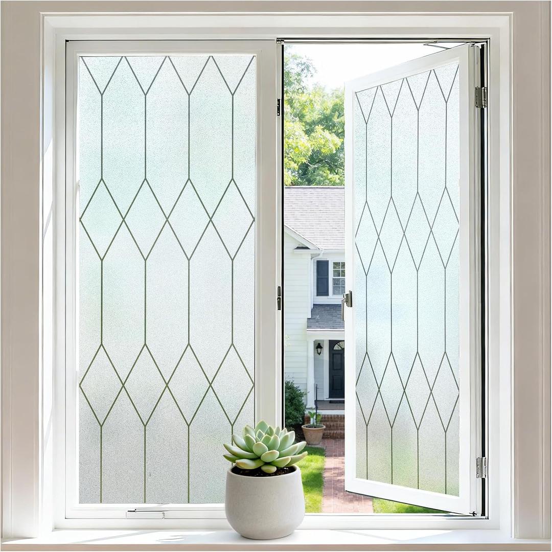 rabbitgoo Moroccan Pattern Decorative Static Cling Window Film No Glue Removable Privacy Film, Anti-UV Heat Control, for Bathroom Home Office Glass Door, 29.5" x 157.4"