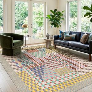 Kokia 8x10 Modern Geometric Washable Area Rug, Non-Slip Stain-Resistant Low Pile Rug for Living Room, Bedroom, Dining Room, Multicolor Bauhaus Grey