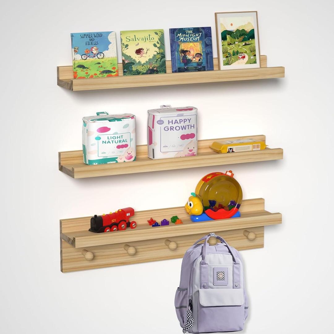 Unfinished Nursery Book Shelves Floating Picture Ledge 24 Inch Set of 3
