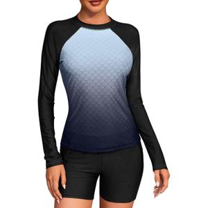 ATTRACO Women's Rash Guard Swim Shirt Long Sleeve Uv Sun Protection Quick Dry Lightweight Printed Shirts with Thumb Holes S