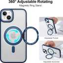 ZIYE Magnetic Case for iPhone 14 Case with Stand [Compatible with MagSafe] Slim Shockproof Military Grade Heavy Duty Cover with 360 Rotatable Ring Kickstand for Women Men, Translucent Blue