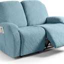 Ruaozz Recliner Sofa Covers Recliner Chair Covers Loveseat Recliner Slipcovers with Pockets Washable Furniture Protector with Elastic Bottom (2 Seater, Light Blue)