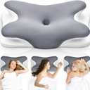 Cervical Pillow for Neck Pain Relief, Hollow Design Odorless Memory Foam Pillows with Cooling Case, Adjustable Orthopedic Bed Pillow for Sleeping, Support for Side Back Sleepers (Gray)