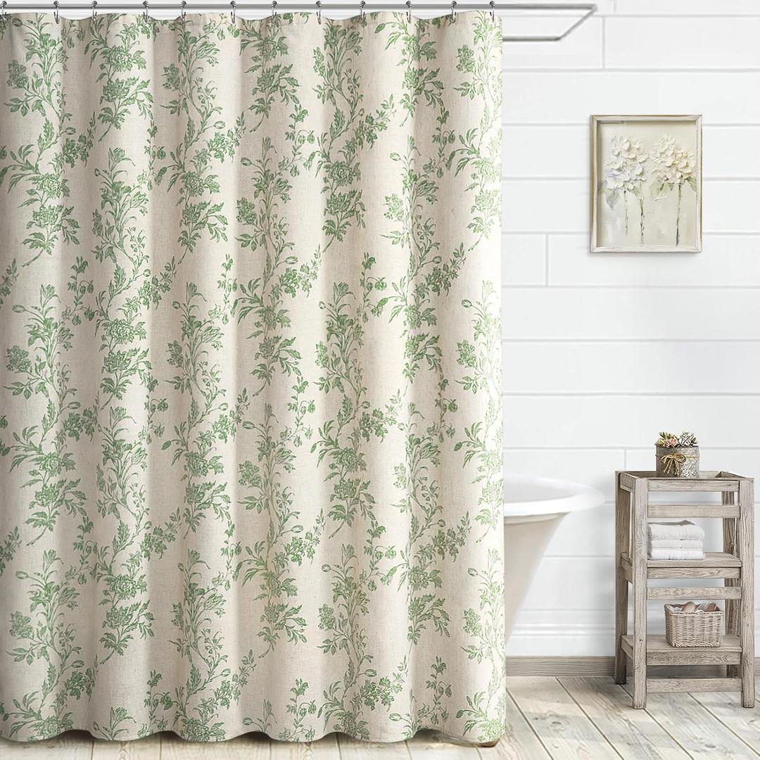 XOGUIBO Sage Green Floral Shower Curtain, Vintage Linen Beige Cottagecore Shower Curtains for Bathroom, 72" W x 78" L