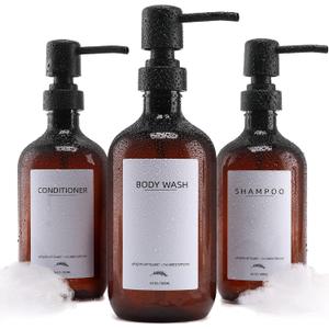 Supforce Shampoo and Conditioner Dispenser, 16.9oz Refillable Shampoo and Conditioner Bottles with Matte Pump and Funnel, Modern Shower Dispenser with Waterproof Labels for Hotel Home Bathroom