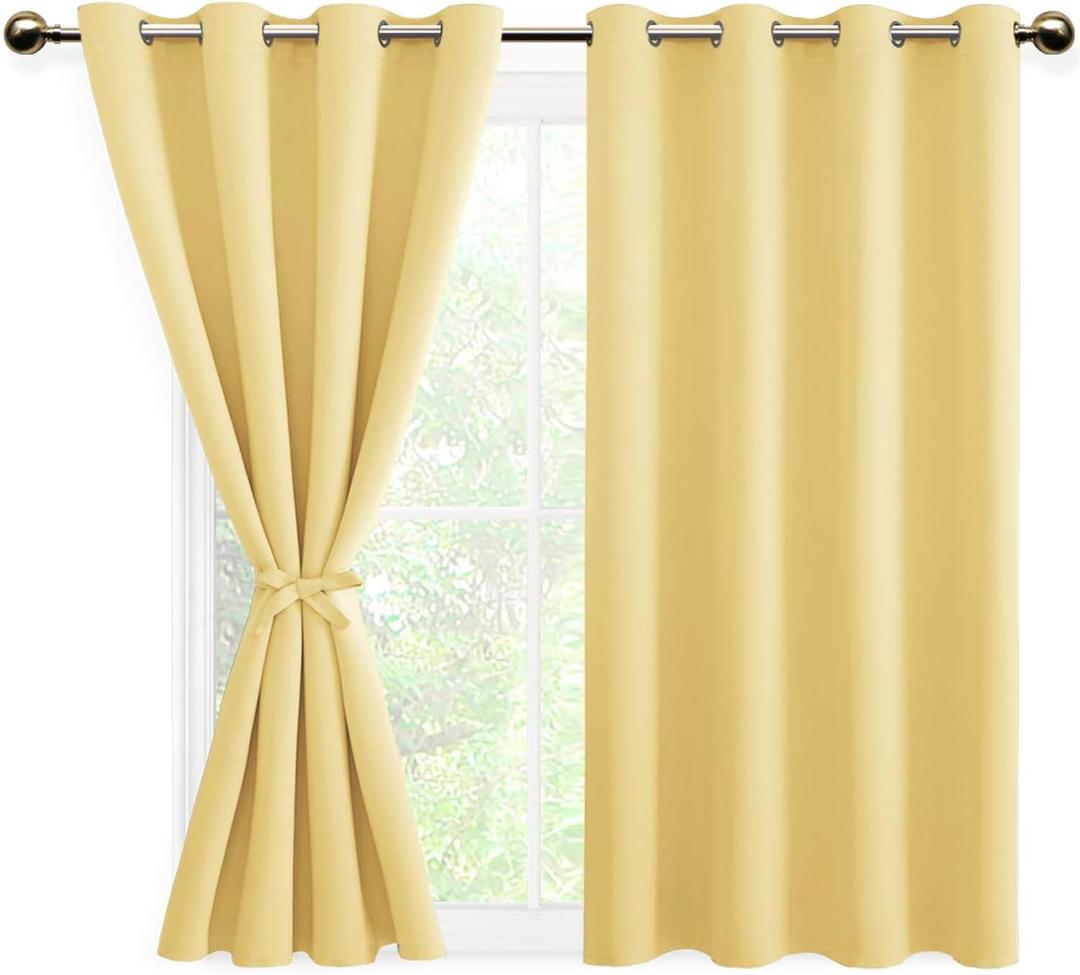 DWCN Fall Blackout Curtains for Bedroom with Tiebacks - Room Darkening Privacy Grommet Top Window Curtains for Living Room, 52 x 54 inch Length,Pumpkin Orange,Set of 2 Panels
