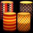 Treela Set of 4 Patriotic American Flag Flameless LED Battery Operated Pillar Candles 4th of July Candles 4th of July Decorations for Home
