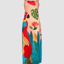 CHICME Women's Summer Maxi Dress Casual Thick Strap Square Neck Boho Sundress Split Vacation Dresses with Pockets (L)