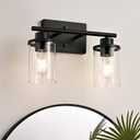 EDISHINE Bathroom Light Fixtures, 2-Light Bathroom Vanity Light with Clear Glass Shades, Matte Black Vanity Lights, Vintage Wall Sconces for Bedroom Living Room Hallway, E26 Base (Bulbs Not Included)