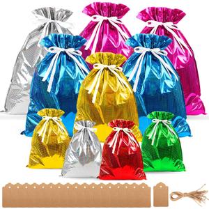 WXJ13 20 Pieces Christmas Gift Bags, Drawstring Gift Bags, Christmas Wrapping Bags with Drawstring Ribbons, Gift Bags Assorted Sizes Inserted Tags for Wrapping Holiday